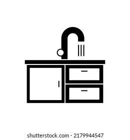 Cuarto de baño, icono de fontanería de cocina en glifo plano negro, estilo relleno aislado en fondo blanco