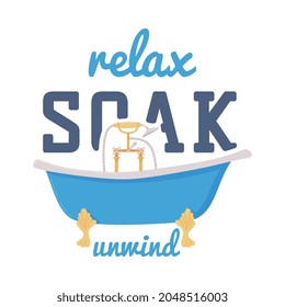 Bathroom Lettering with Shower and Washing Inscription and Bathtub Vector Illustration