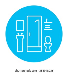 Bathroom line icon for web, mobile and infographics. Vector white icon on the light blue circle isolated on white background.