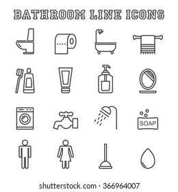 bathroom line icons, mono vector symbols