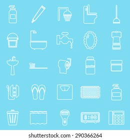 Bathroom line icons on light blue background, stock vector