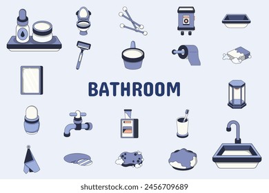 Bathroom Lineal Color Vector Illustration Icon Sticker Set Design Materials