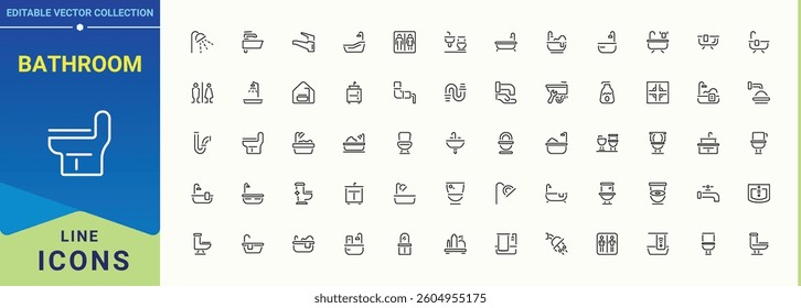 Bathroom linear icon. Containing wash room, room, sanitary, toilet and more. Thin UI icons. Bath icon collection. Editable stroke. Pixel Perfect.