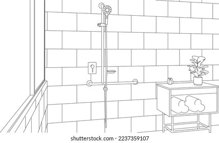 Bathroom Lineart Black and White