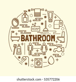 bathroom minimal thin line icons set, vector illustration design elements