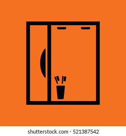 Bathroom mirror icon. Orange background with black. Vector illustration.