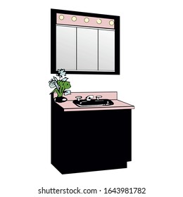 Bathroom mirror interior bath home sink vector icon 