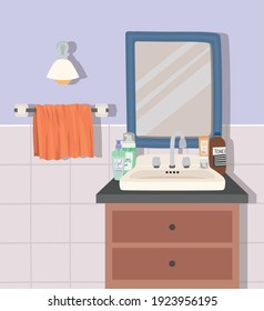 bathroom with a mirror and one sink vector illustration design