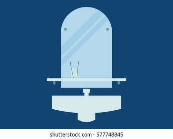 Bathroom. Mirror, Sink And Toothbrush In A Flat Style. Vector Illustration