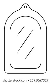 Bathroom mirror. Sketch. Three glares on round glass. Vector illustration. Outline on isolated white background. Interior design. Coloring book for kids. Idea for web design.