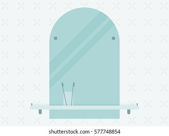 Bathroom. Mirror with a toothbrush in a flat style. Vector illustration