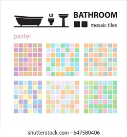Bathroom mosaic tiles set isolated on white background. Ceramic tile floor and wall tiles. Design elements collection.