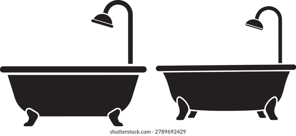 Bathroom object icon. Clawfoot tub symbol. Hygiene and relaxation concept. Vintage bathing illustration. Home interior element.