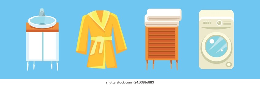 Bathroom Object and Item Isolated on Blue Background Vector Set