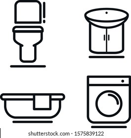 Bathroom object vector set. Toilet Waching machine bath sign icons