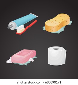 Bathroom objects - 3d icon set. Vector art.