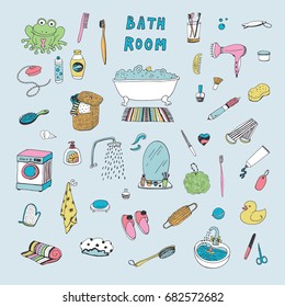 bathroom objects hand drawn doodle vector illustrations set