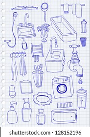 Bathroom objects on paper background