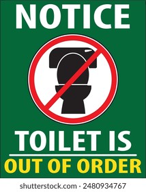 Bathroom is out of order notice vector, Toilet is out of order notice vector, Restroom under maintenance notice vector