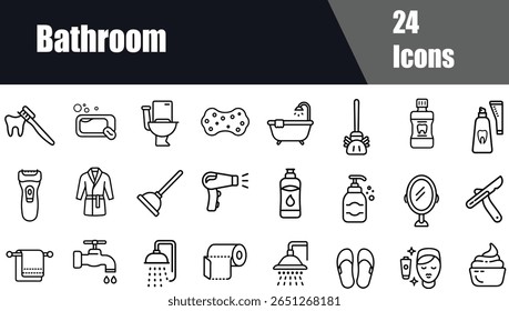 Bathroom Outline Line Icon Set 24