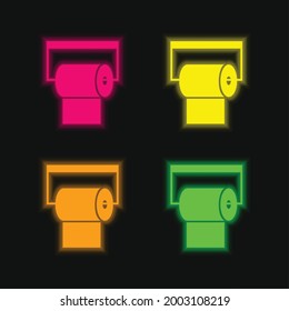 Bathroom Paper Roll four color glowing neon vector icon