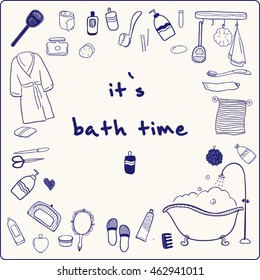 Bathroom and personal hygiene set.Vector hand drawn icons. Clip art for design.