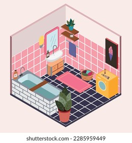 BathRoom pink space Isometric vector