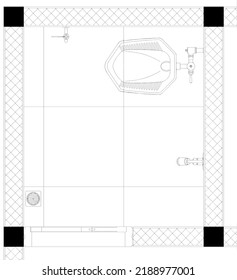 bathroom plan sketch with squat toilet