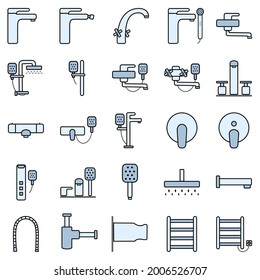 bathroom plumbing equipment icons collection, vector 