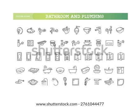 Bathroom and Plumbing Line Icons Set