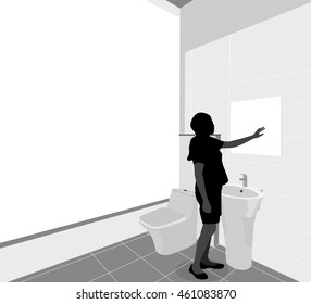 Bathroom preview vector silhouette people young woman scene on a white background