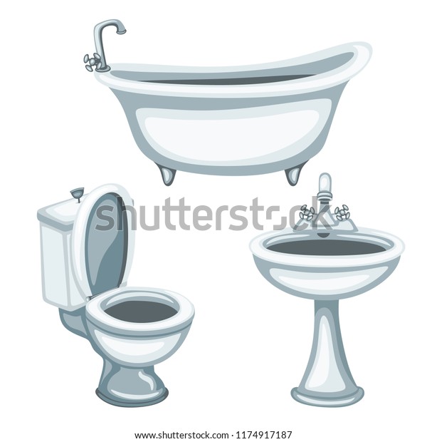 Bathroom Related Objects Cartoon Illustration Toilet Stock Vector