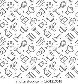 Bathroom related seamless pattern with outline icons