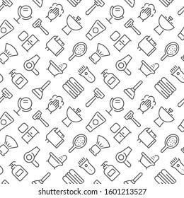 Bathroom related seamless pattern with outline icons