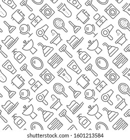 Bathroom related seamless pattern with outline icons