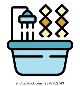 Vector de contorno de icono de remodelación del baño. Remodelación de las paredes. Reparar el color de la cocina