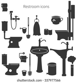 Bathroom or restroom equipment set. Simple black icons, vector illustration