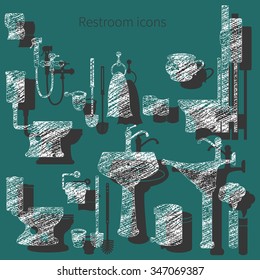 Bathroom or restroom equipment set. Simple icons, vector illustration.