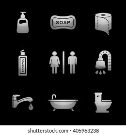 Bathroom & Restroom Icon Set with Silver Icons