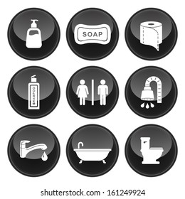 Bathroom / Restroom Icons Glossy Button Icon Set