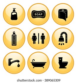 Bathroom & Restroom Icons Gold Button Icon Set