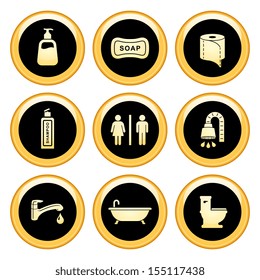 Bathroom / Restroom Icons Gold Icon Set