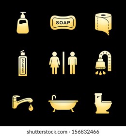 Bathroom / Restroom Icons Gold Icon Set