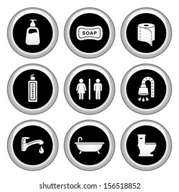 Bathroom / Restroom Icons Silver Icon Set