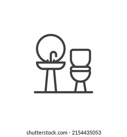 Bathroom, restroom line icon. linear style sign for mobile concept and web design. Toilet and sink outline vector icon. Symbol, logo illustration. Vector graphics