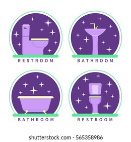 Bathroom and restroom vector icons. Flat style illustration.