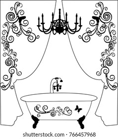 Bathroom in retro or vintage style with swirls layered