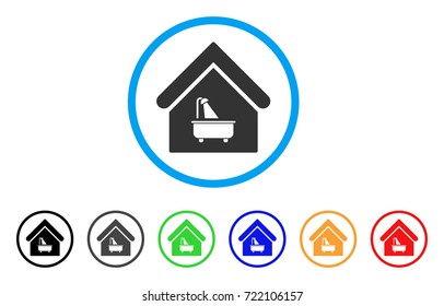 Bathroom rounded icon. Style is a flat bathroom grey symbol inside light blue circle with black, gray, green, blue, red, orange color versions. Vector designed for web and software interfaces.