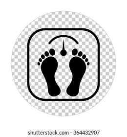 bathroom scale with footprints  - black vector icon