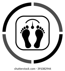 bathroom scale with footprints  - black vector icon